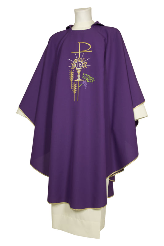 Casula in poliestere con ricamo Pax, calice e spighe