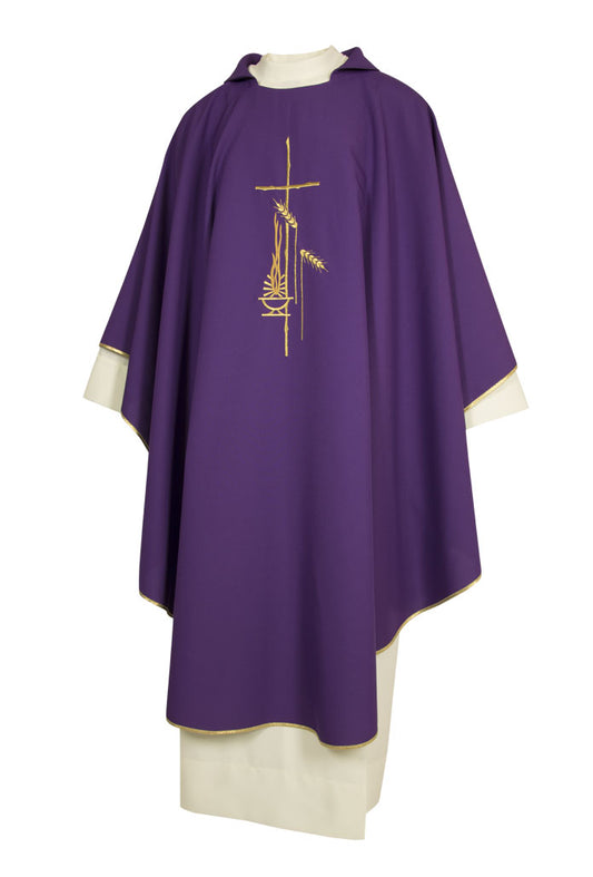 Casula in poliestere con ricamo croce e spighe