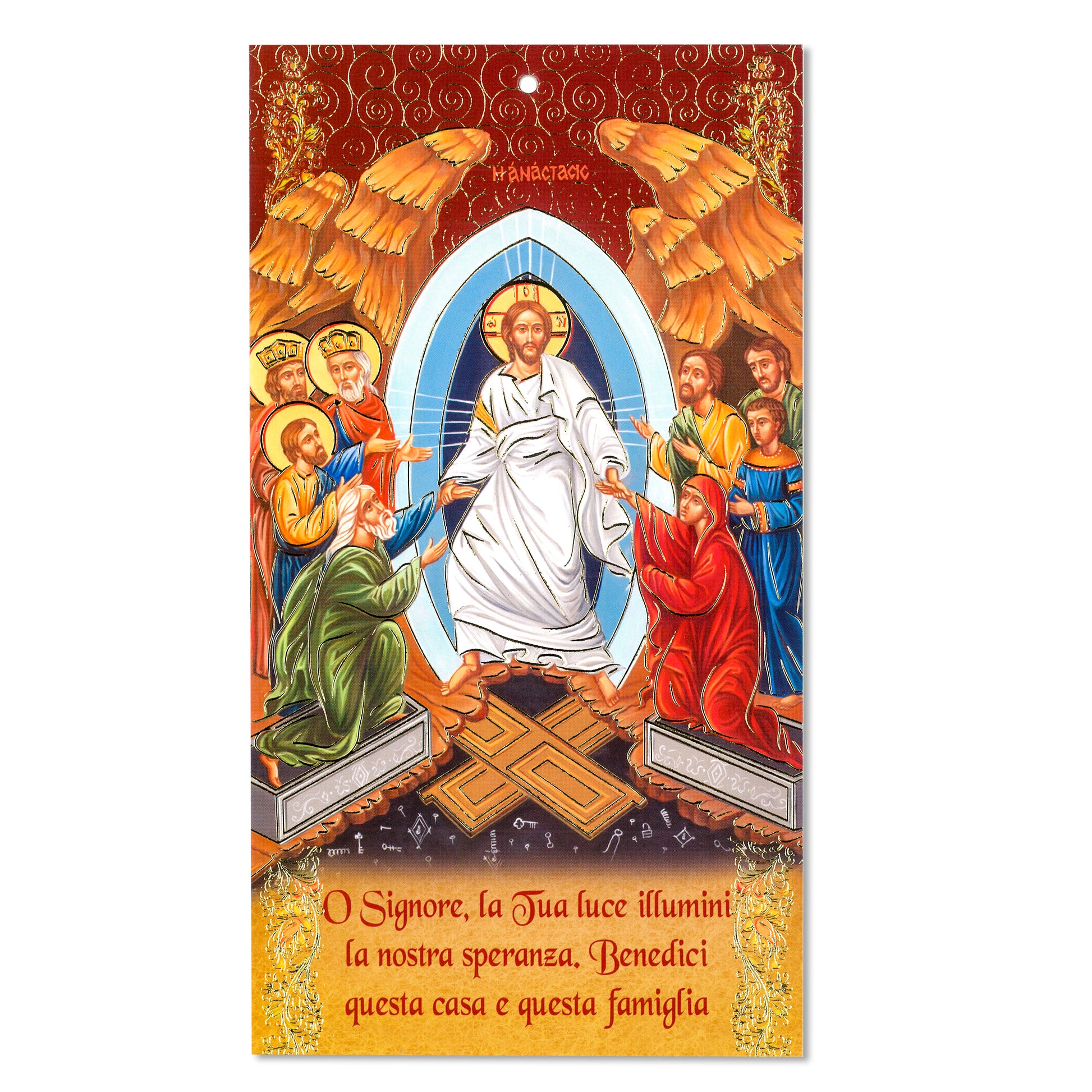 Benedizione con Immagine oro a caldo. Icona Resurrezione.