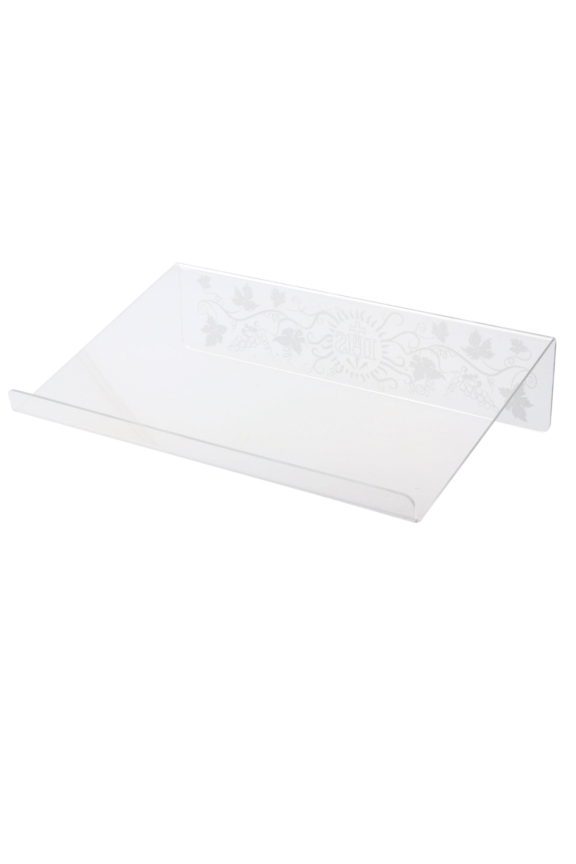 Leggio in plexiglass con dettagli argentati. Dimensioni 40x26 cm