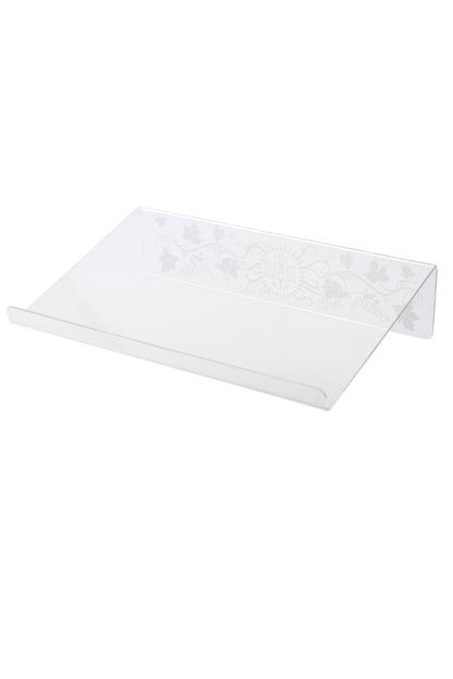 Leggio in plexiglass con dettagli argentati. Dimensioni 40x26 cm