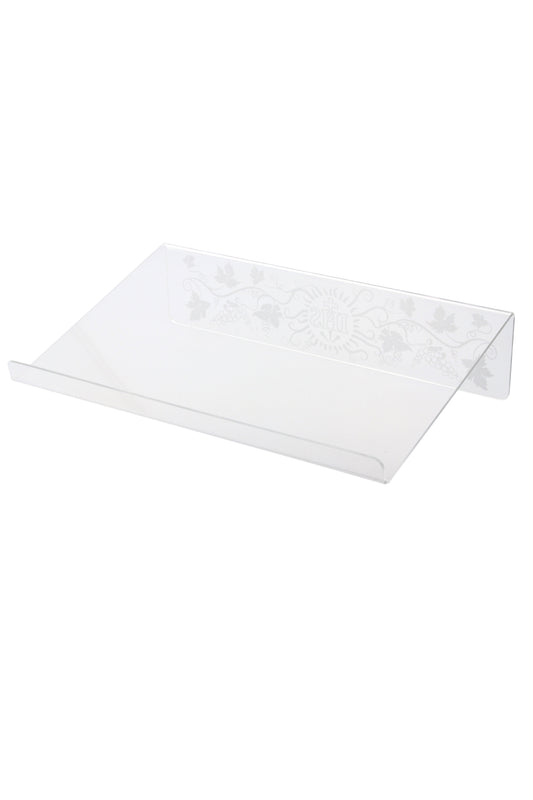 Leggio in plexiglass con dettagli argentati. Dimensioni 40x26 cm