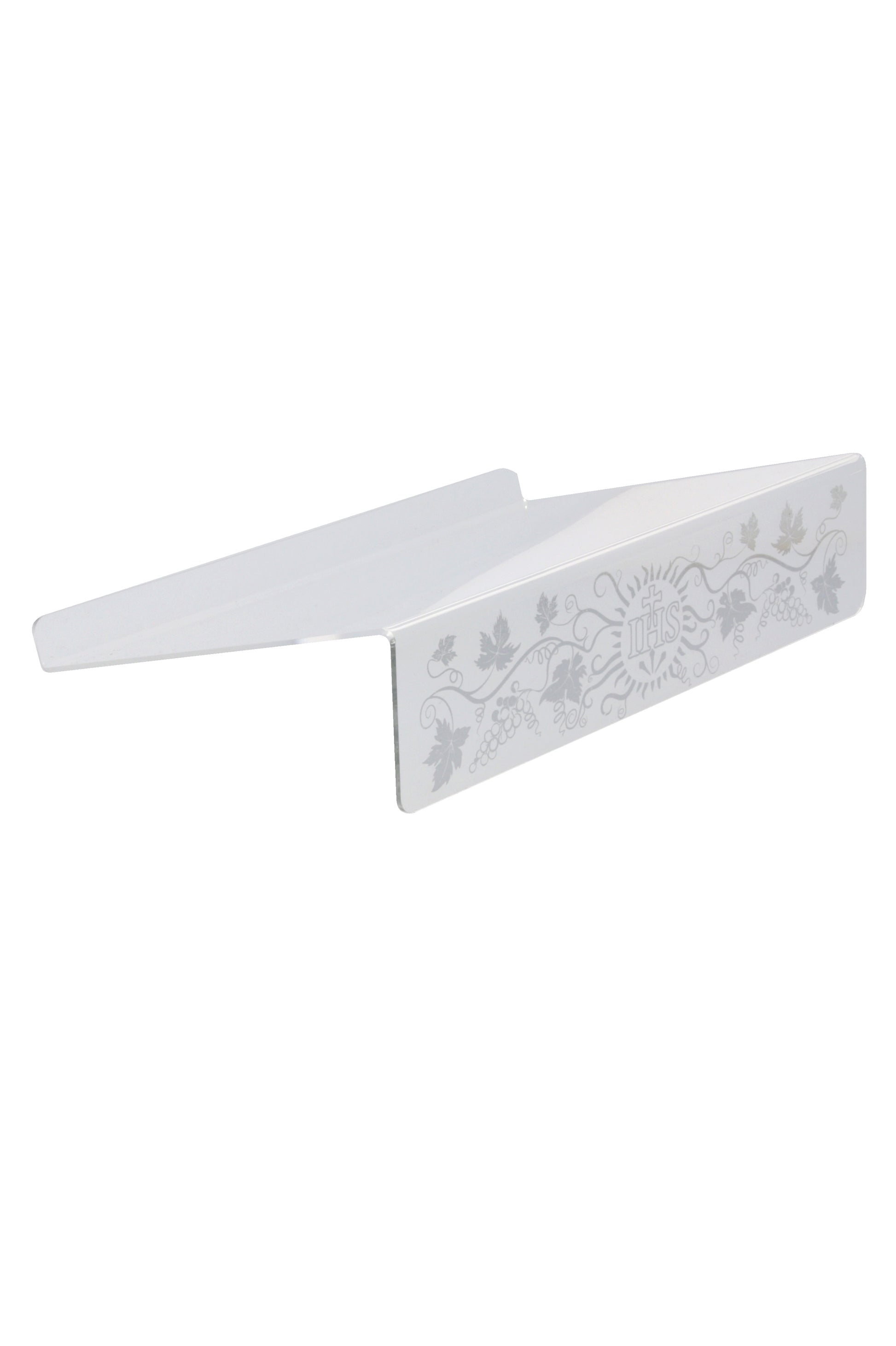 Leggio in plexiglass con dettagli argentati. Dimensioni 40x26 cm