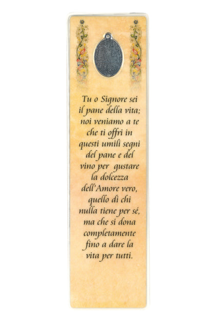 Segnalibro con medaglia smaltata. Comunione, Cresima, Confessione. Dimensioni 5x18 cm