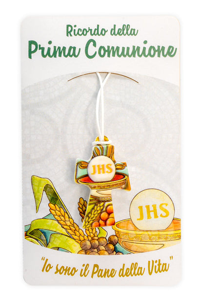 Ciondolo effetto ceramica con cartoncino. Per Confessione, Comunione, Cresima. Dimensioni 2x3,5 cm