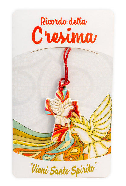 Ciondolo effetto ceramica con cartoncino. Per Confessione, Comunione, Cresima. Dimensioni 2x3,5 cm