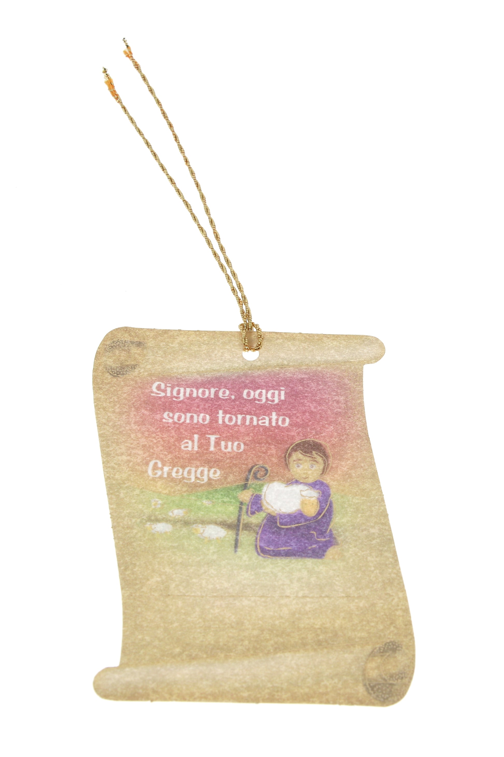 Diplomino pergamena Confessione con laccio dorato. Dimensioni 6x8 cm 
