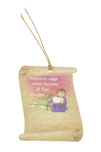 Diplomino pergamena Confessione con laccio dorato. Dimensioni 6x8 cm 
