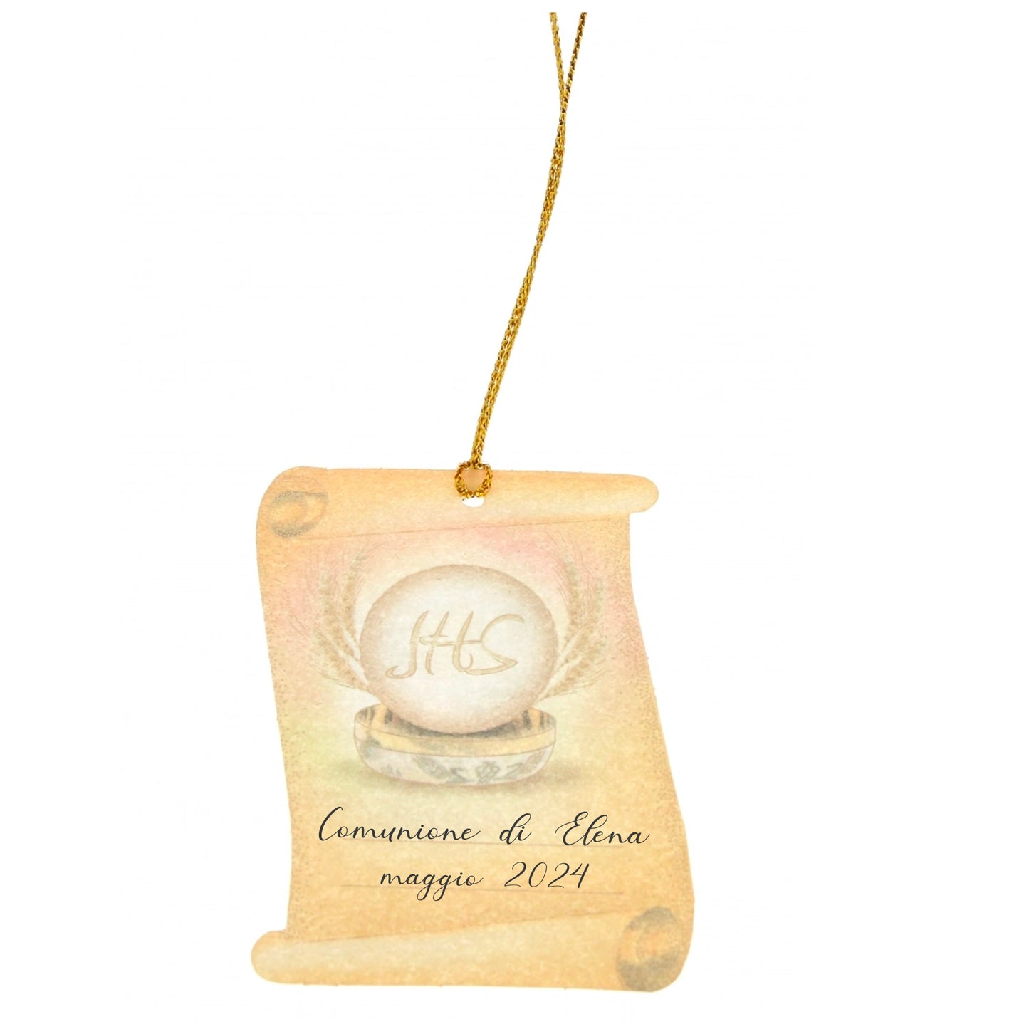 Diplomino pergamena Comunione con laccio dorato. Dimensioni 6x8 cm 
