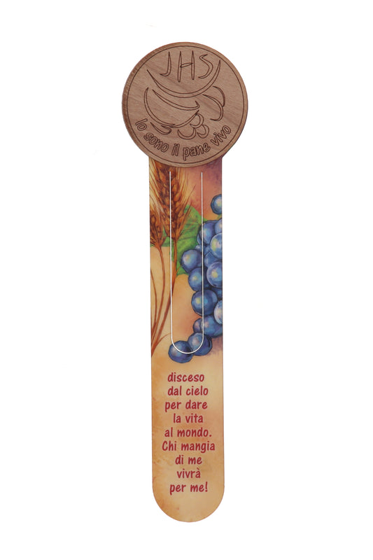 Segnalibro plastificato con applicazione in legno per Comunione e Cresima 22 cm
