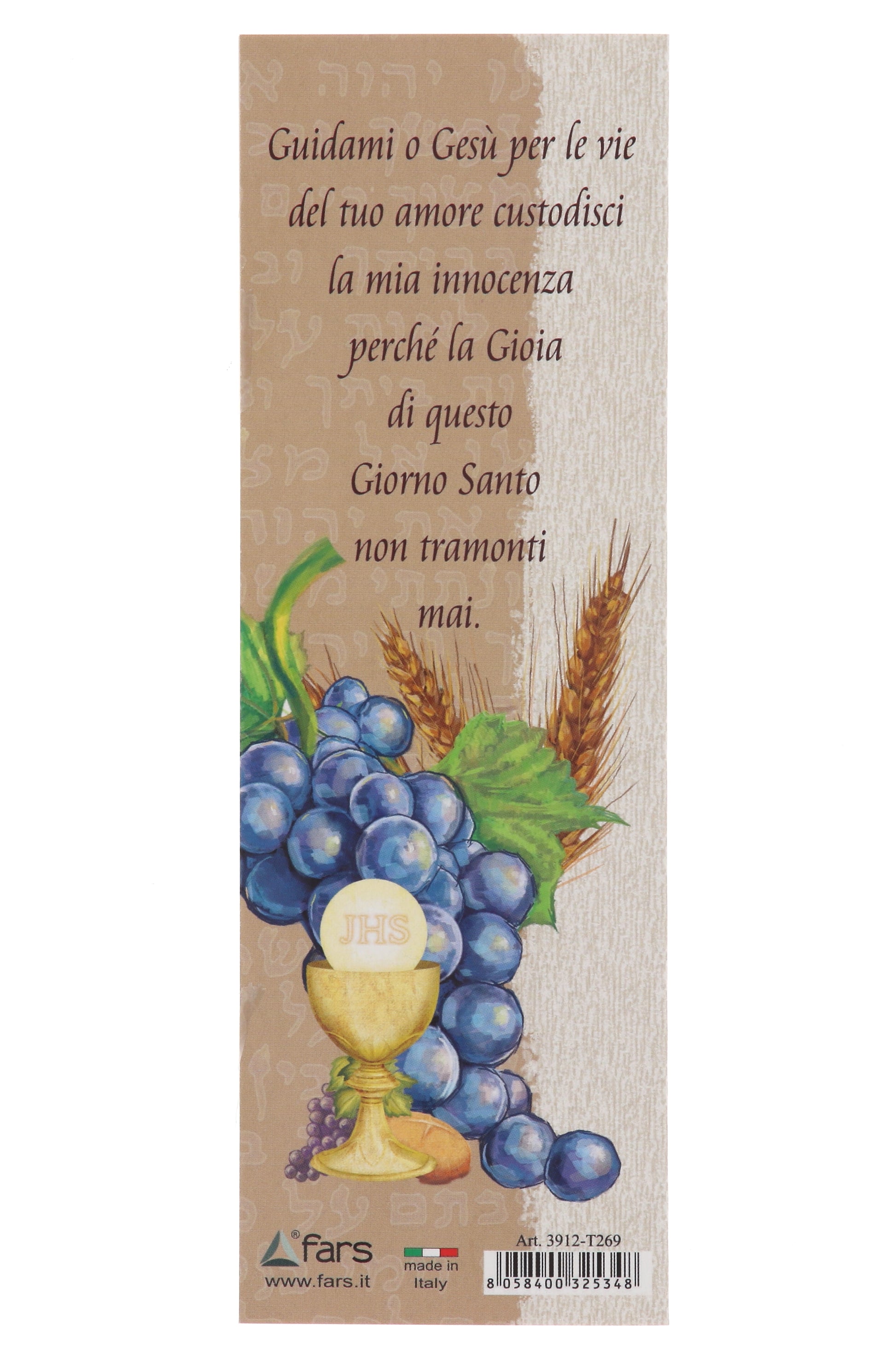 Segnalibro plastificato con applicazione in legno per Comunione e Cresima 22 cm
