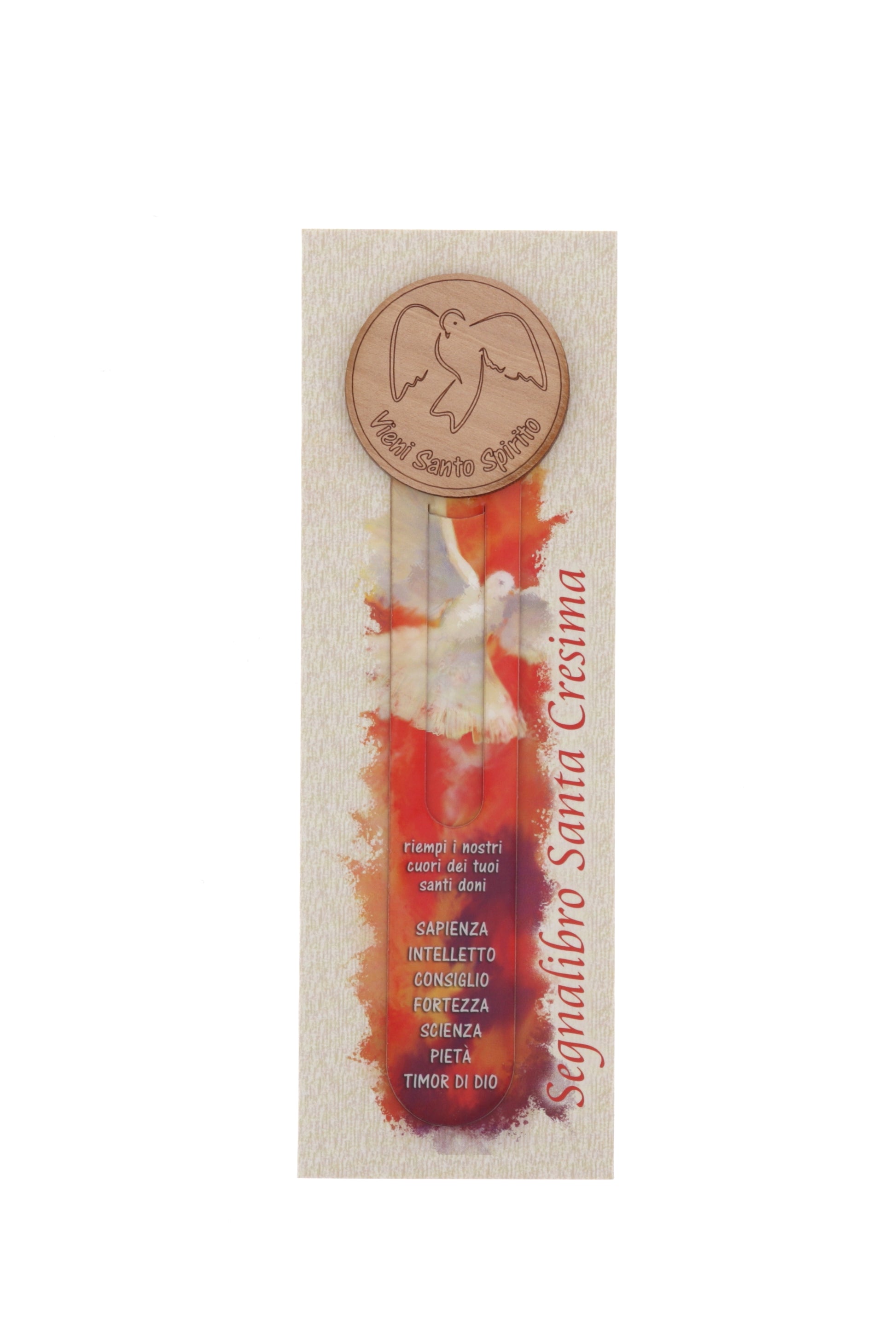 Segnalibro plastificato con applicazione in legno per Comunione e Cresima 22 cm
