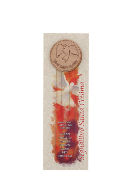 Segnalibro plastificato con applicazione in legno per Comunione e Cresima 22 cm
