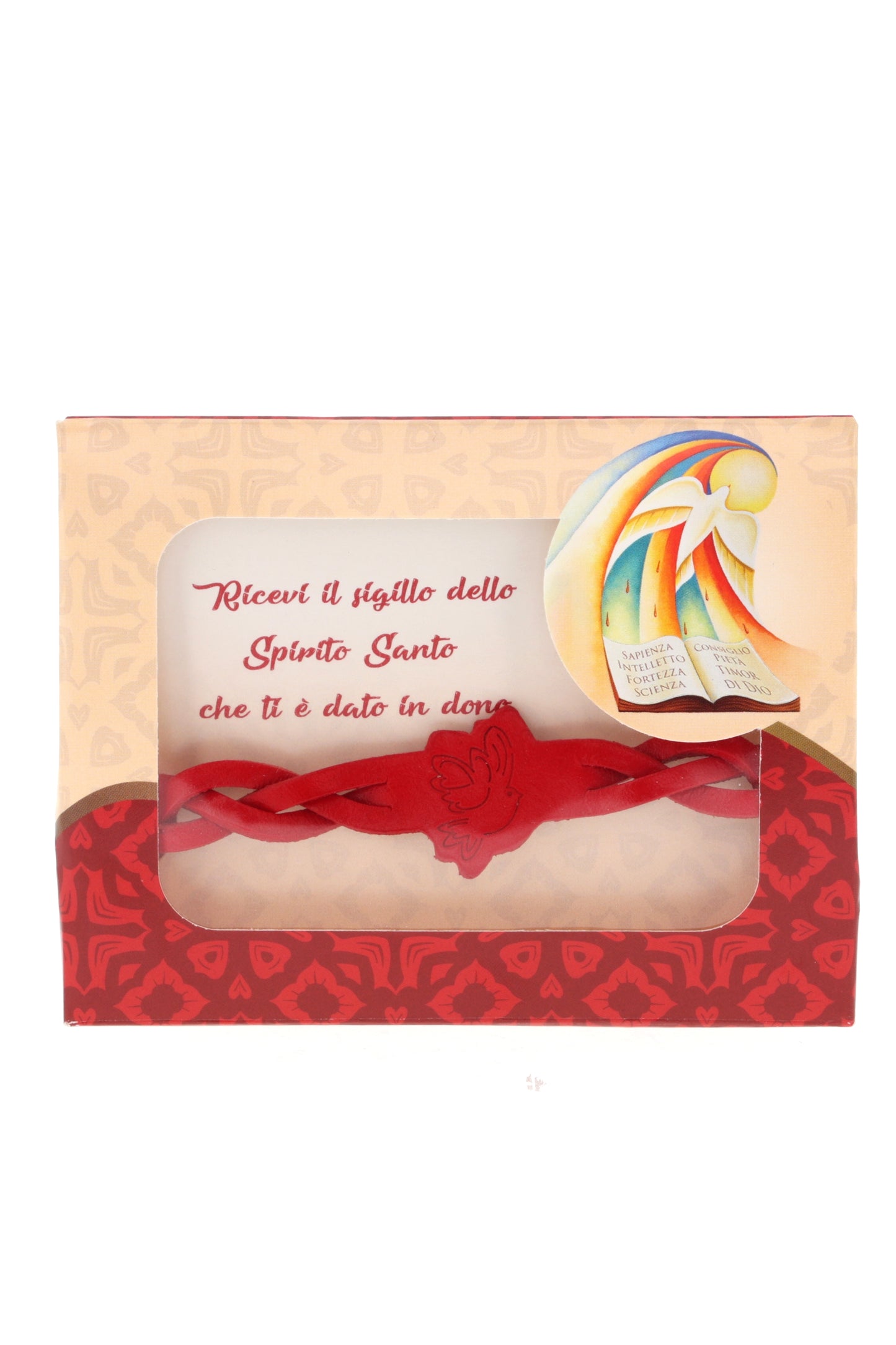 Bracciale in pelle con confezione. Per Comunione e Cresima. Dimensioni 1x21,5 cm