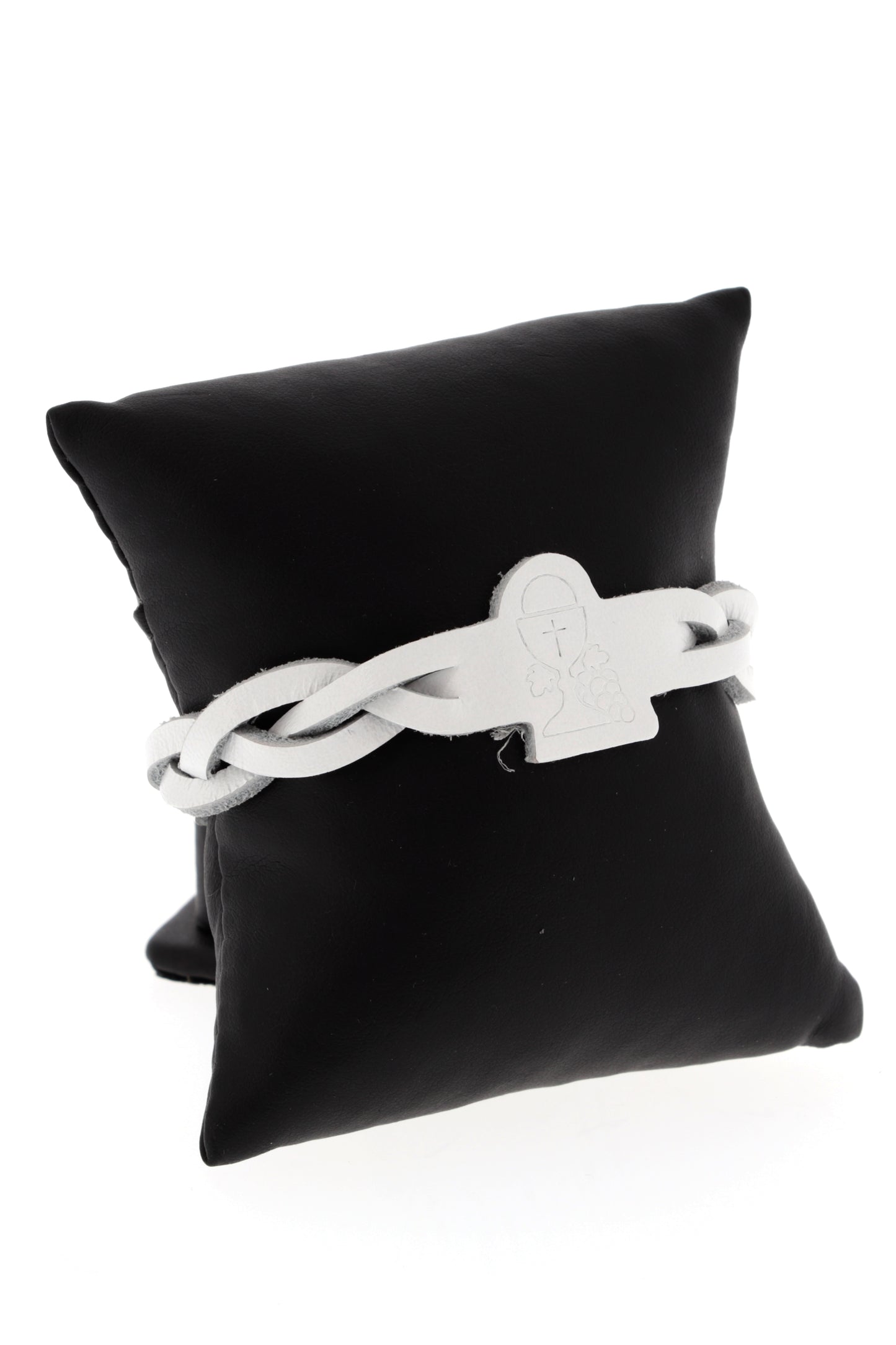 Bracciale in pelle con confezione. Per Comunione e Cresima. Dimensioni 1x21,5 cm