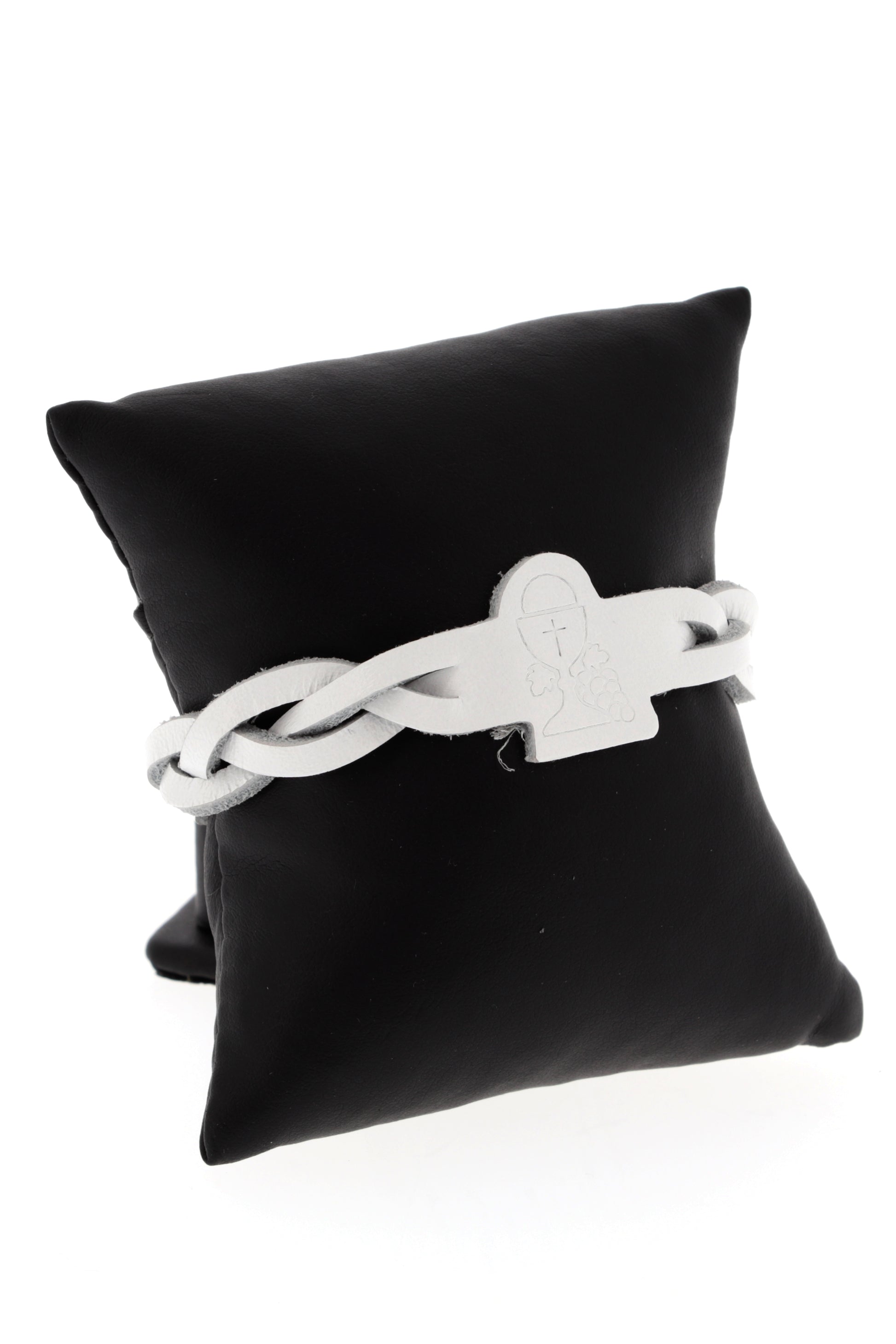 Bracciale in pelle con confezione. Per Comunione e Cresima. Dimensioni 1x21,5 cm