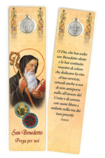 Segnalibro con medaglia smaltata San Benedetto. Dimensioni 5x18 cm