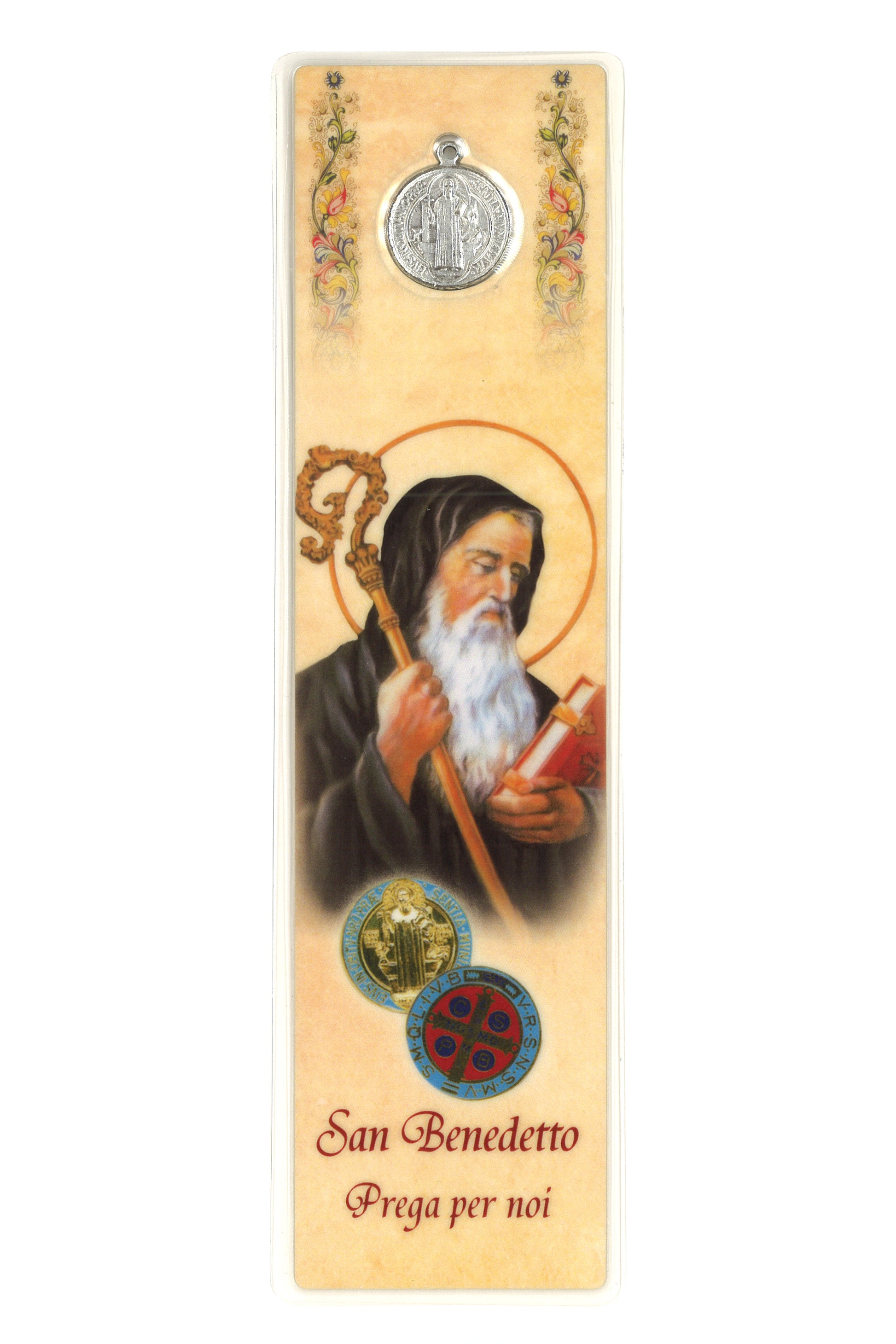 Segnalibro con medaglia smaltata San Benedetto. Dimensioni 5x18 cm