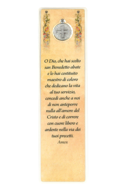 Segnalibro con medaglia smaltata San Benedetto. Dimensioni 5x18 cm