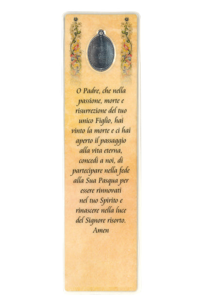 Segnalibro con medaglia smaltata Gesù Risorto. Dimensioni 5x18 cm