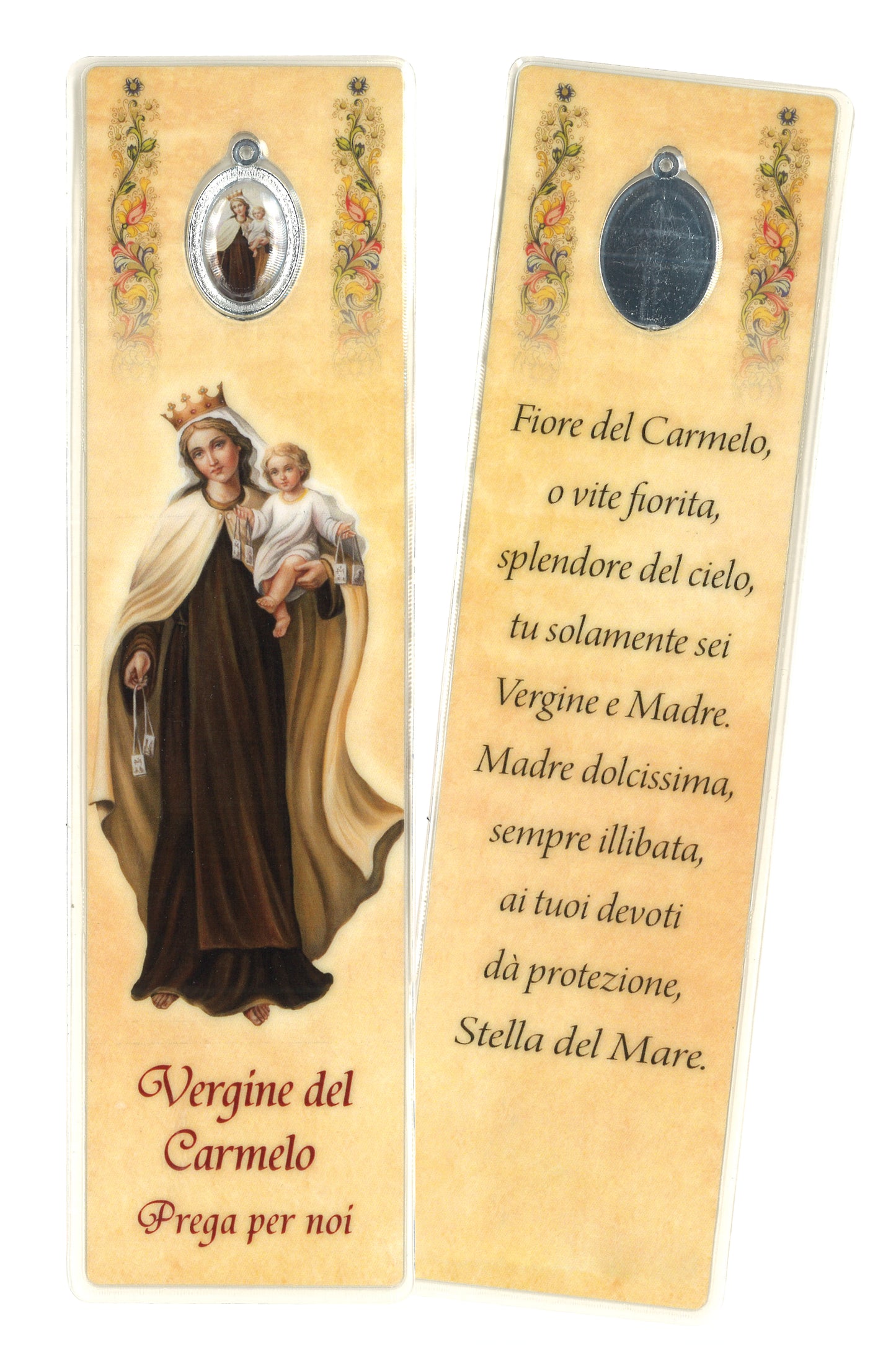 Segnalibro con medaglia smaltata Madonna del Carmelo. Dimensioni 5x18 cm