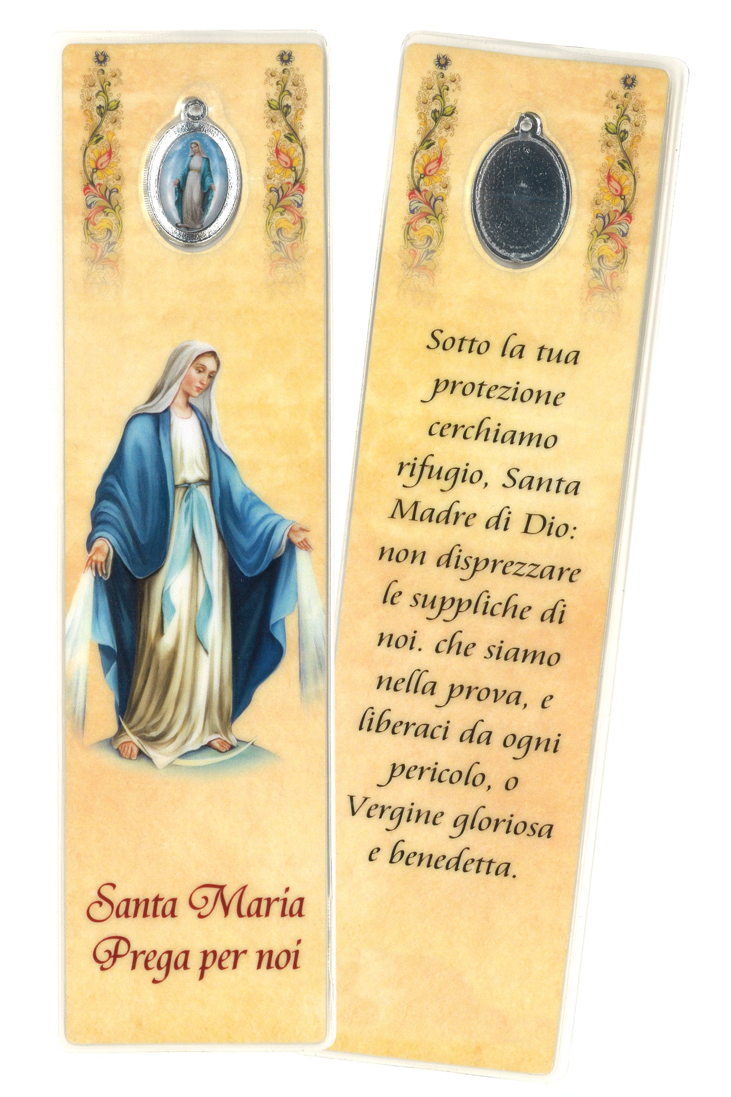 Segnalibro con medaglia smaltata Immacolata. Dimensioni 5x18 cm

