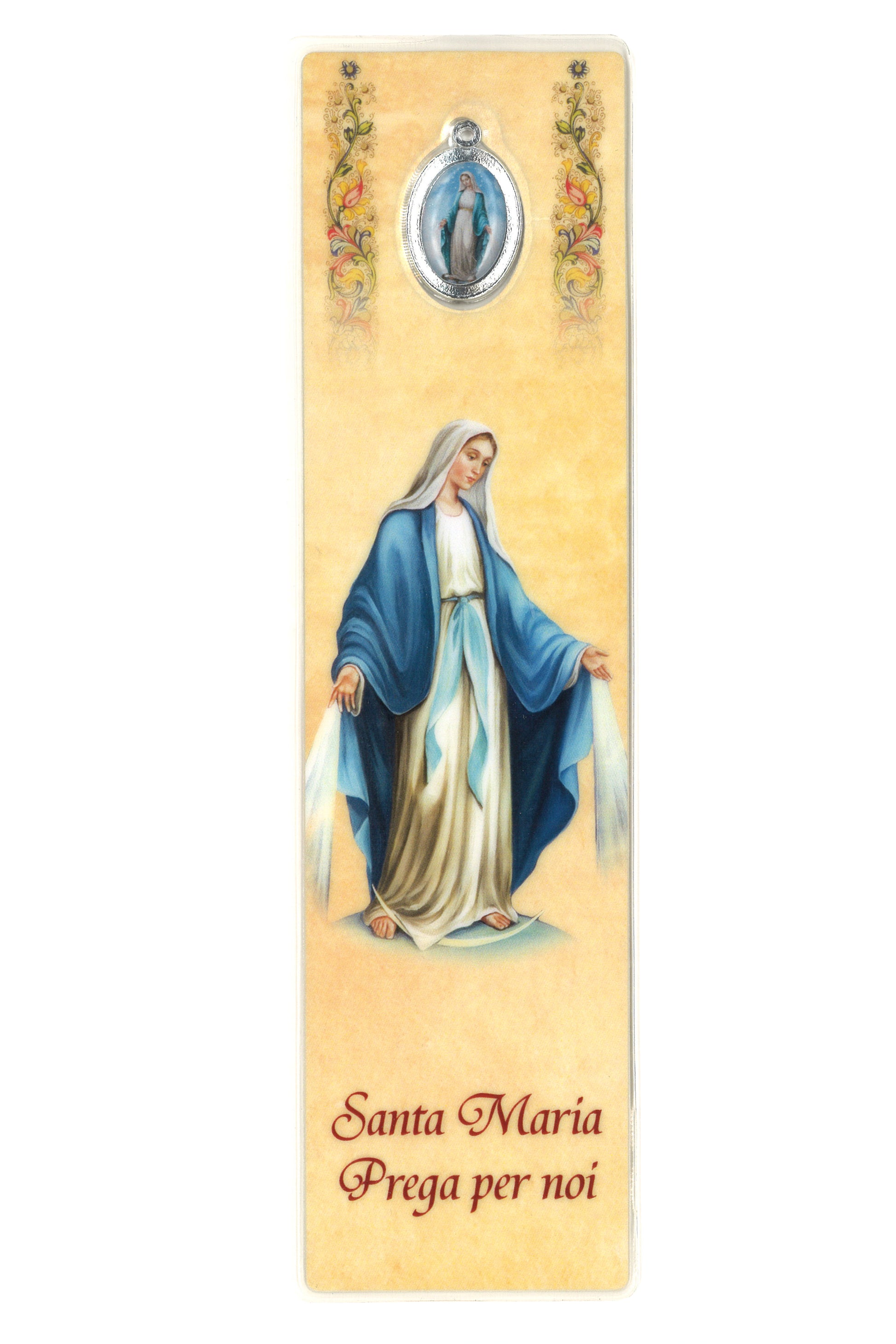 Segnalibro con medaglia smaltata Immacolata. Dimensioni 5x18 cm
