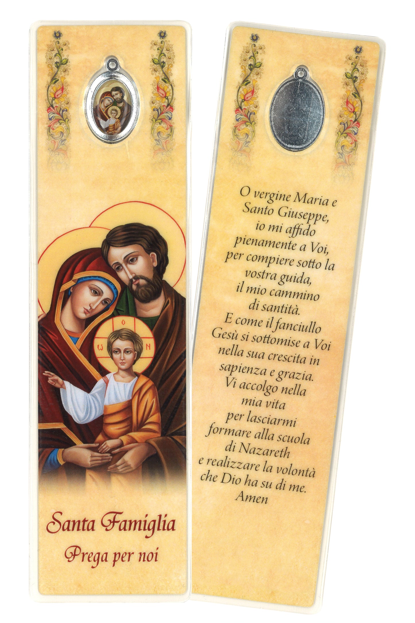 Segnalibro con medaglia smaltata Santa Famiglia. Dimensioni 5x18 cm