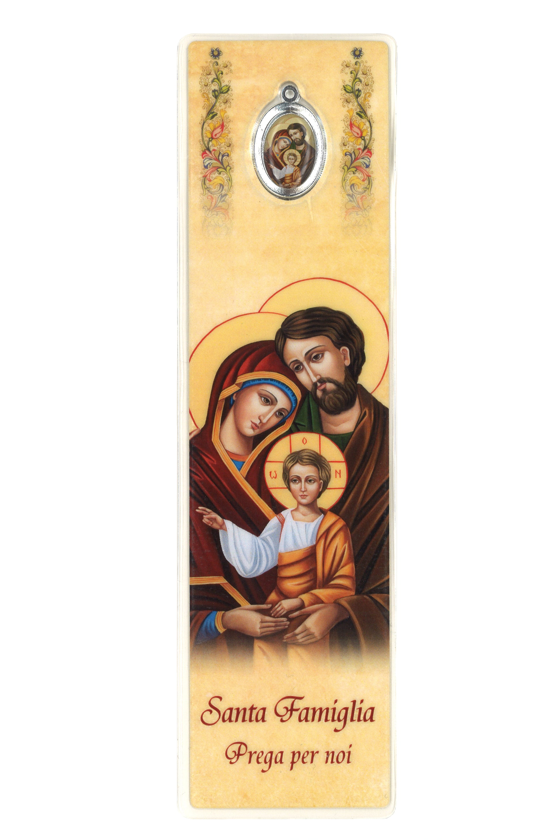 Segnalibro con medaglia smaltata Santa Famiglia. Dimensioni 5x18 cm