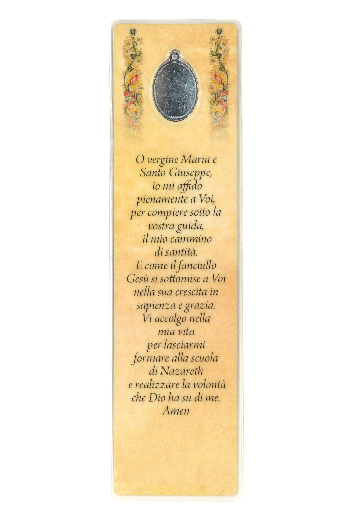 Segnalibro con medaglia smaltata Santa Famiglia. Dimensioni 5x18 cm