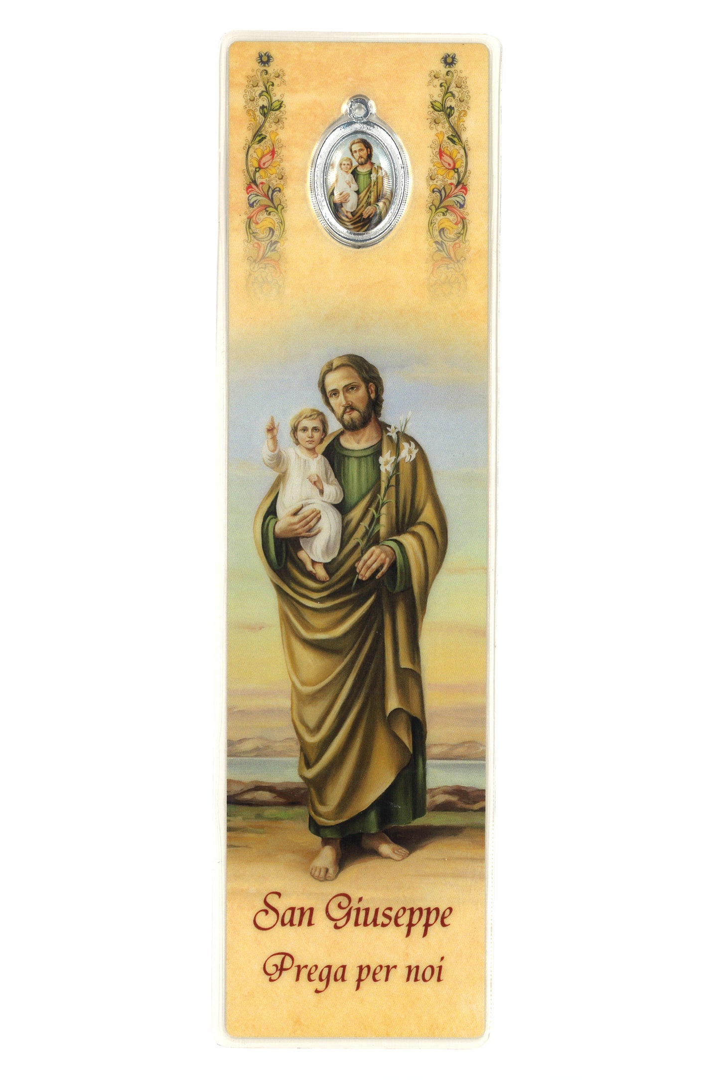 Segnalibro con medaglia smaltata San Giuseppe. Dimensioni 5x18 cm