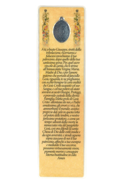 Segnalibro con medaglia smaltata San Giuseppe. Dimensioni 5x18 cm