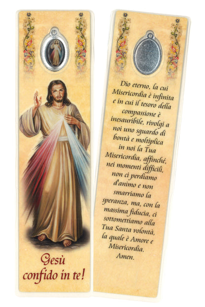 Segnalibro con medaglia smaltata Gesu' Confido in Te. Dimensioni 5x18 cm