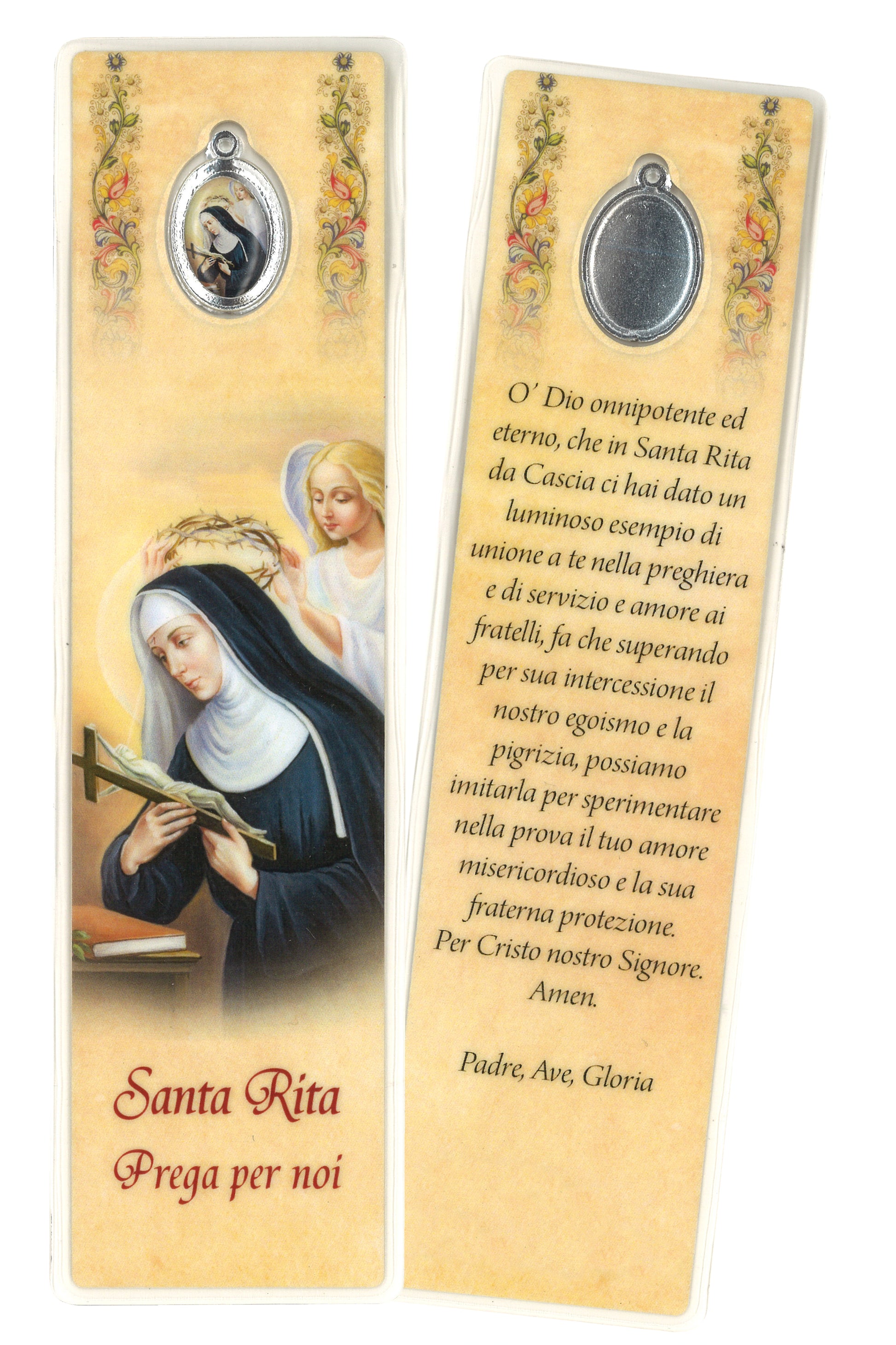 Segnalibro con medaglia smaltata Santa Rita. Dimensioni 5x18 cm
