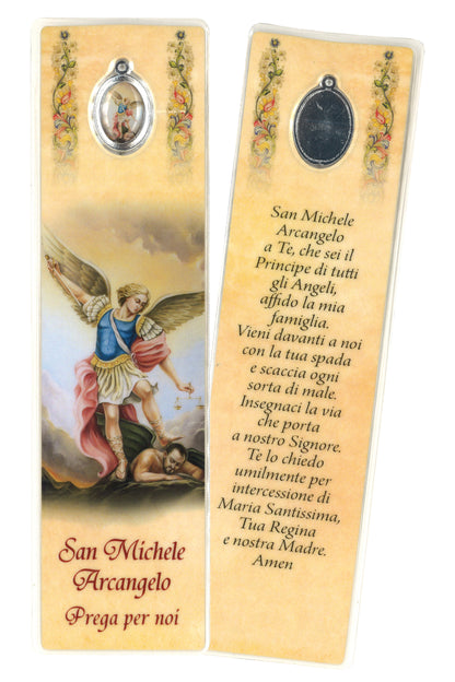 Segnalibro con medaglia smaltata San Michele Arcangelo. Dimensioni 5x18 cm
