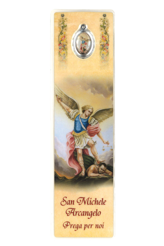 Segnalibro con medaglia smaltata San Michele Arcangelo. Dimensioni 5x18 cm
