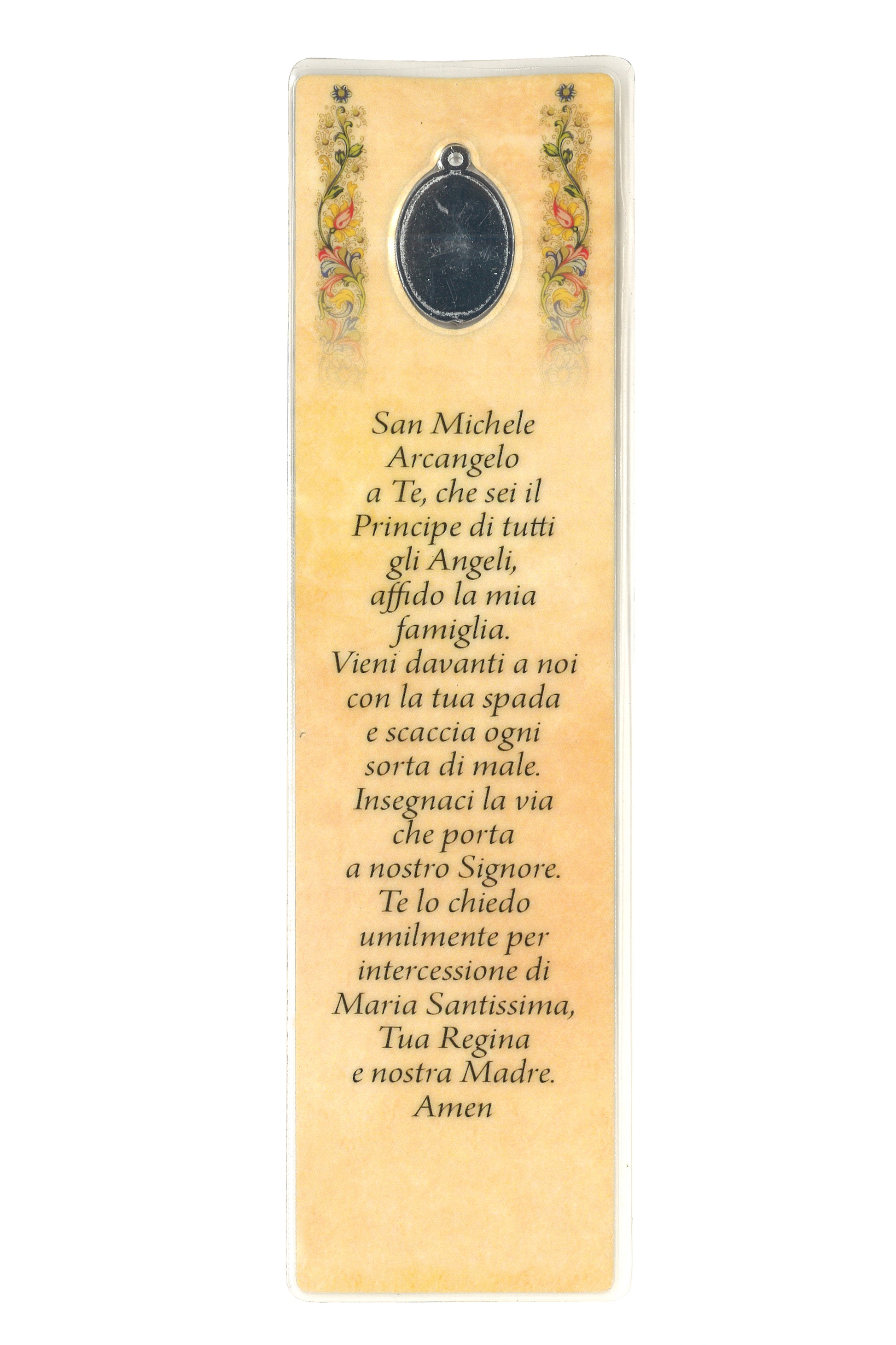 Segnalibro con medaglia smaltata San Michele Arcangelo. Dimensioni 5x18 cm
