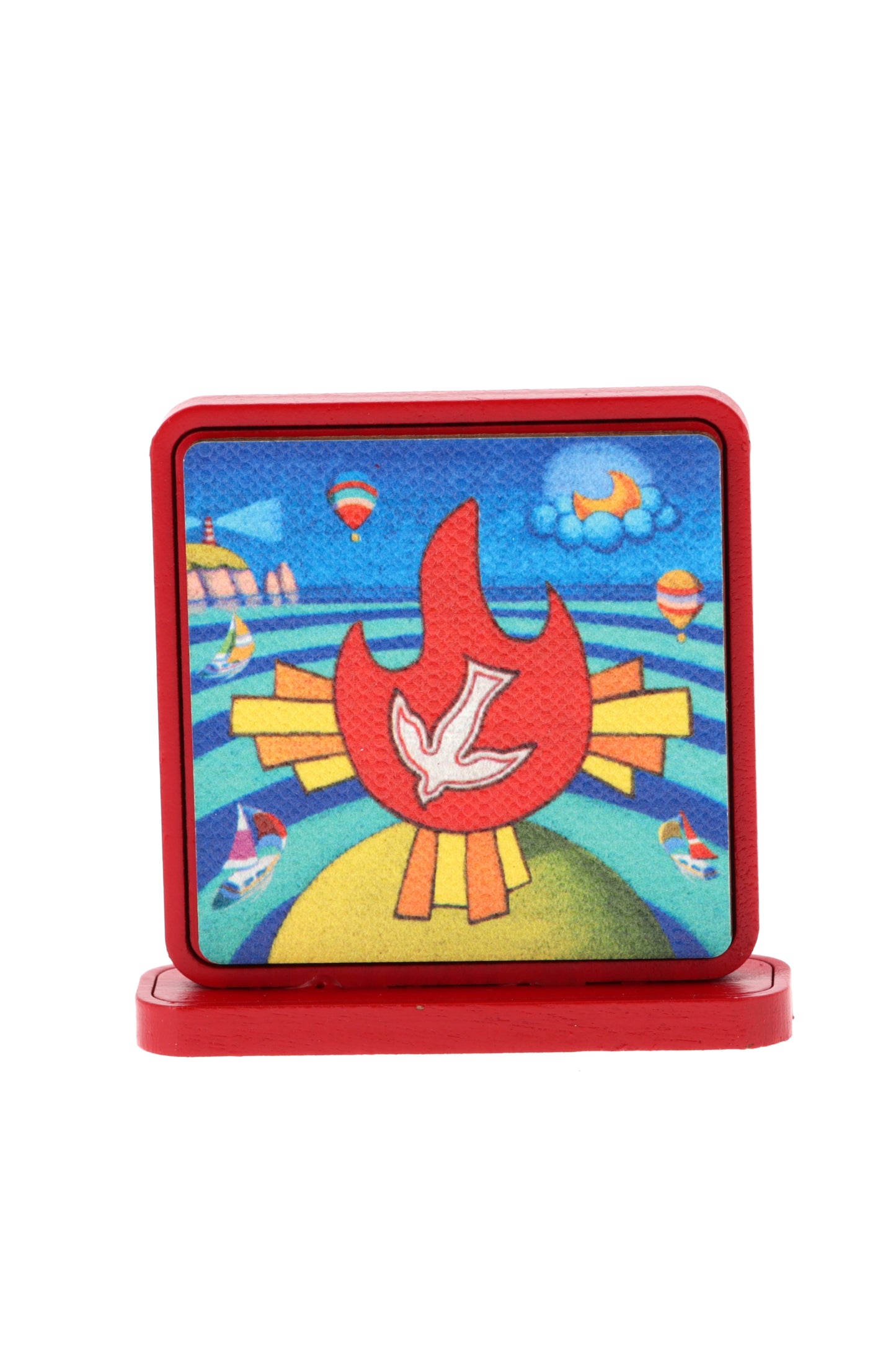 Ricordino per Comunione e Cresima - Quadro con basetta in legno e immagine Calisti. Dimensioni 5,2x5,2cm.