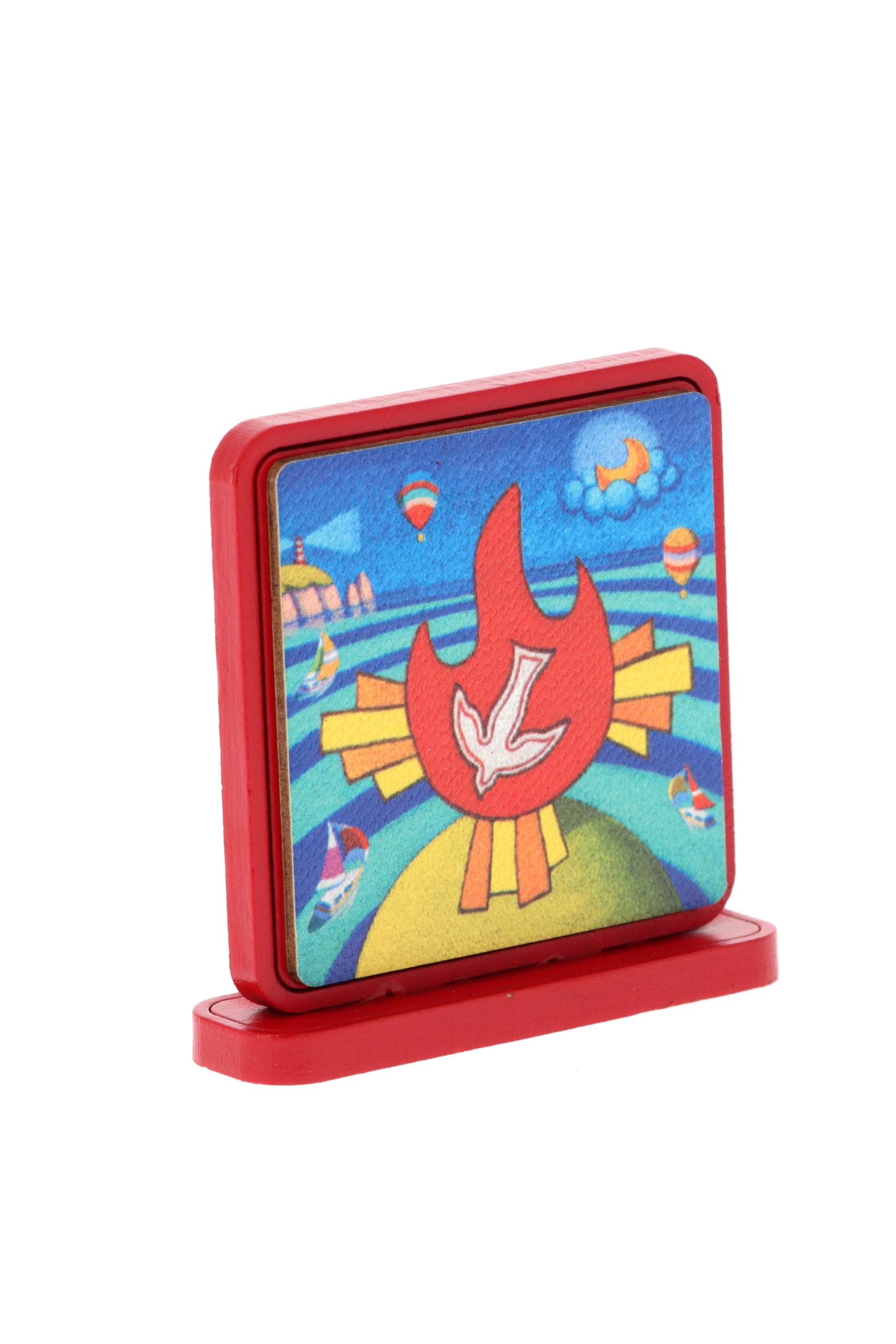 Ricordino per Comunione e Cresima - Quadro con basetta in legno e immagine Calisti. Dimensioni 5,2x5,2cm.