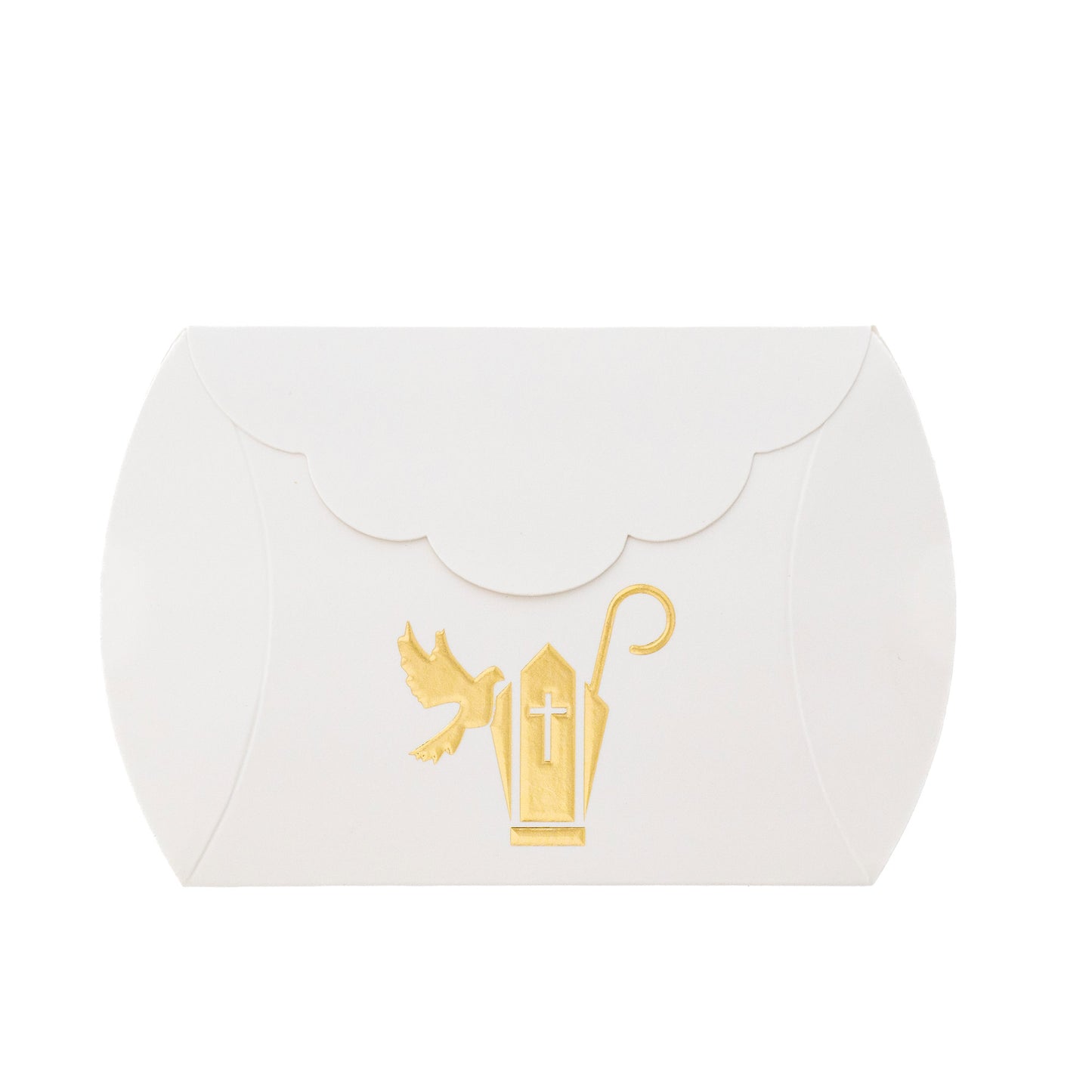 Scatolina porta confetti in carta con stampa in oro per Cresima e Comunione. Dimensioni 10,5x8x2,5cm
