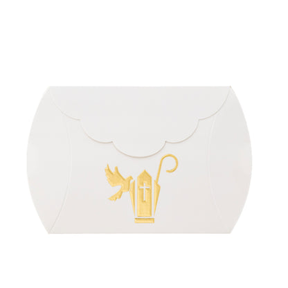 Scatolina porta confetti in carta con stampa in oro per Cresima e Comunione. Dimensioni 10,5x8x2,5cm
