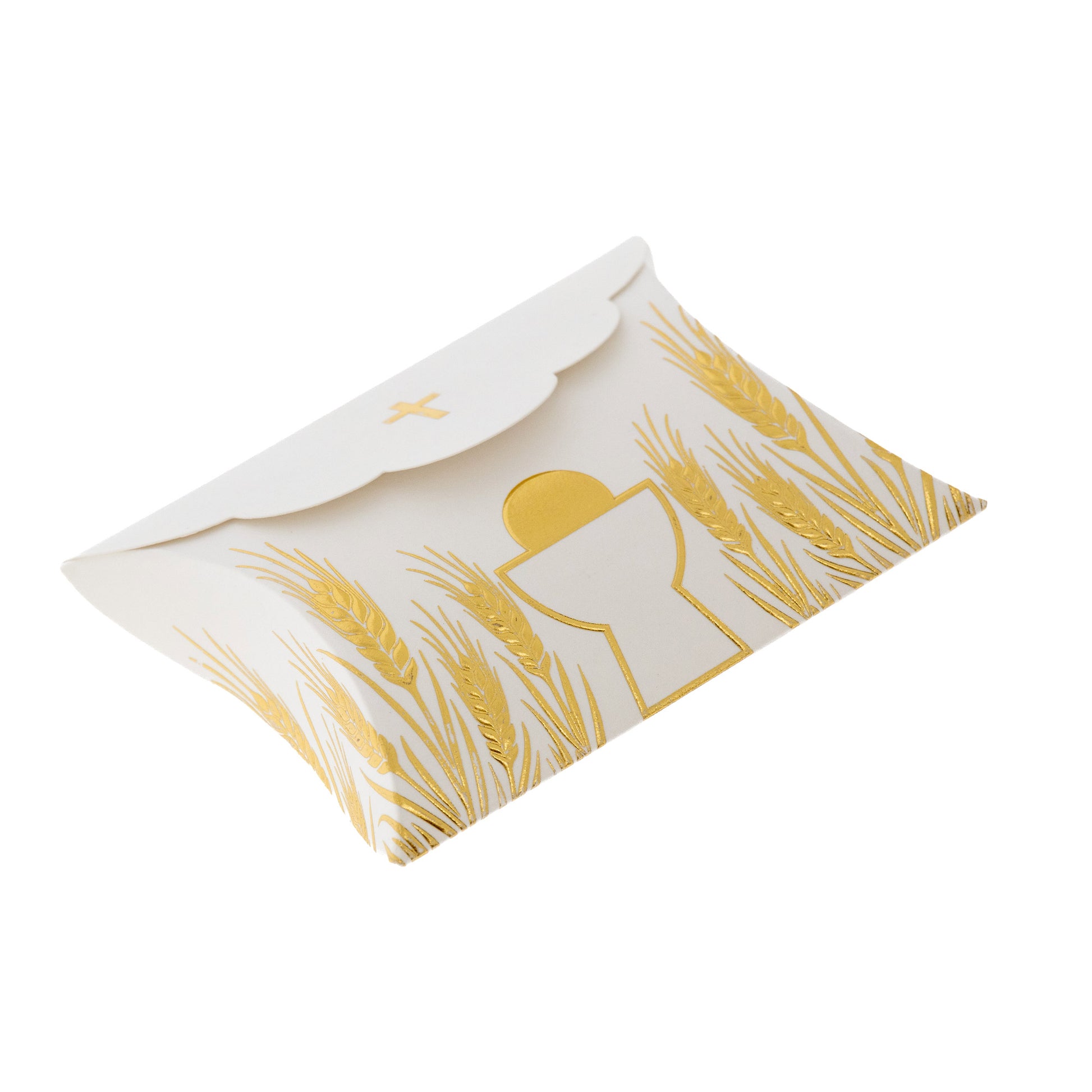 Scatolina porta confetti in carta con stampa in oro per Cresima e Comunione. Dimensioni 10,5x8x2,5cm
