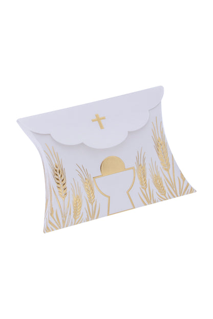 Scatolina porta confetti in carta con stampa in oro per Cresima e Comunione. Dimensioni 10,5x8x2,5cm
