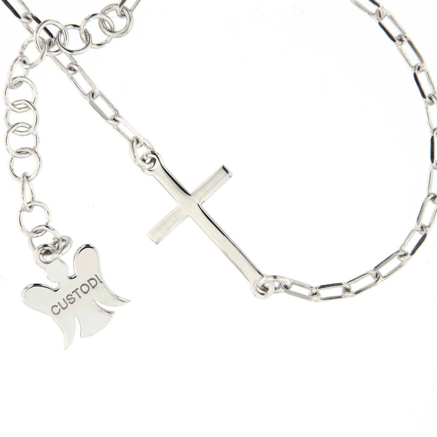 Bracciale Croce in argento 925. Lunghezza 17+3 cm