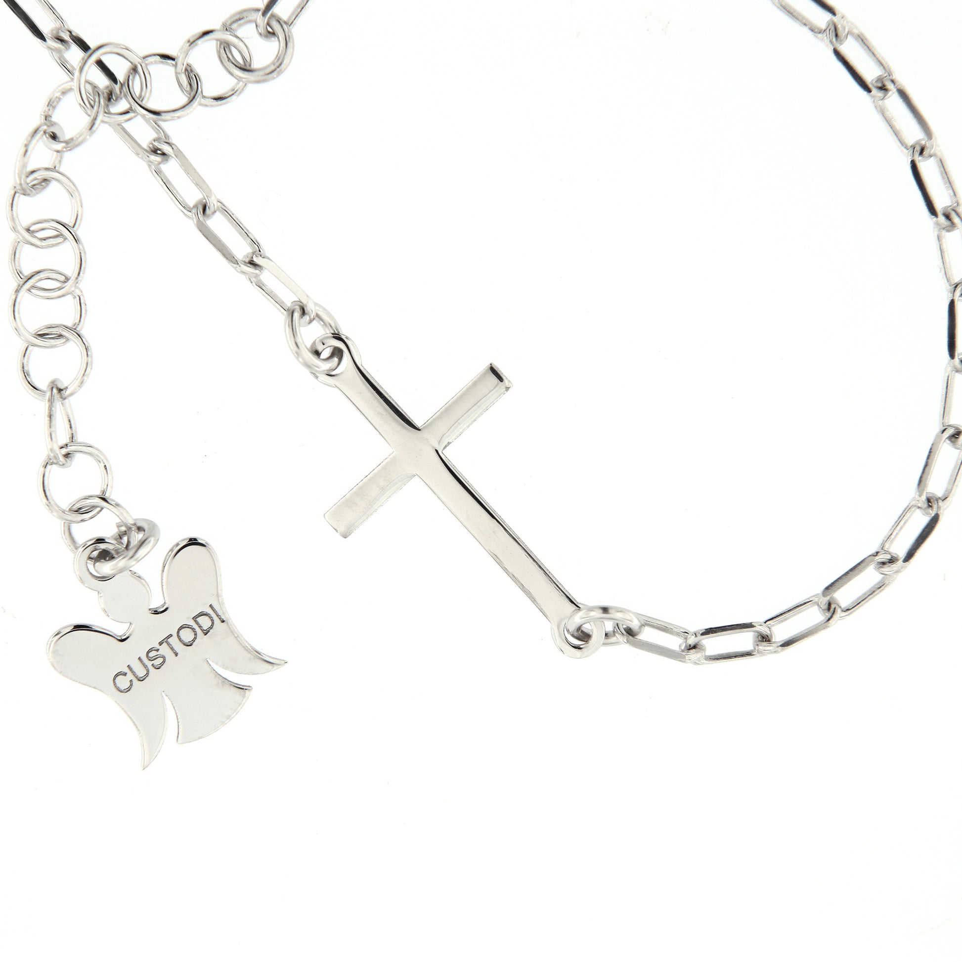 Bracciale Croce in argento 925. Lunghezza 17+3 cm