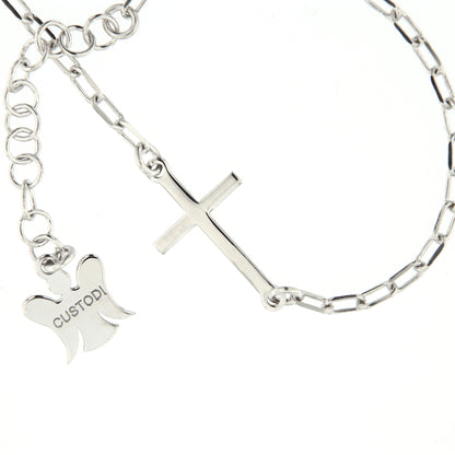 Bracciale Croce in argento 925. Lunghezza 17+3 cm