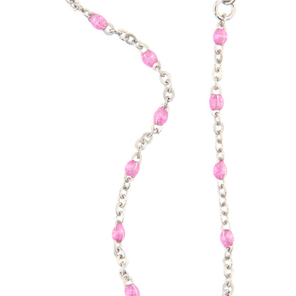 Bracciale bimba in argento 925 con elementi smaltati rosa. Lunghezza 13+3 cm