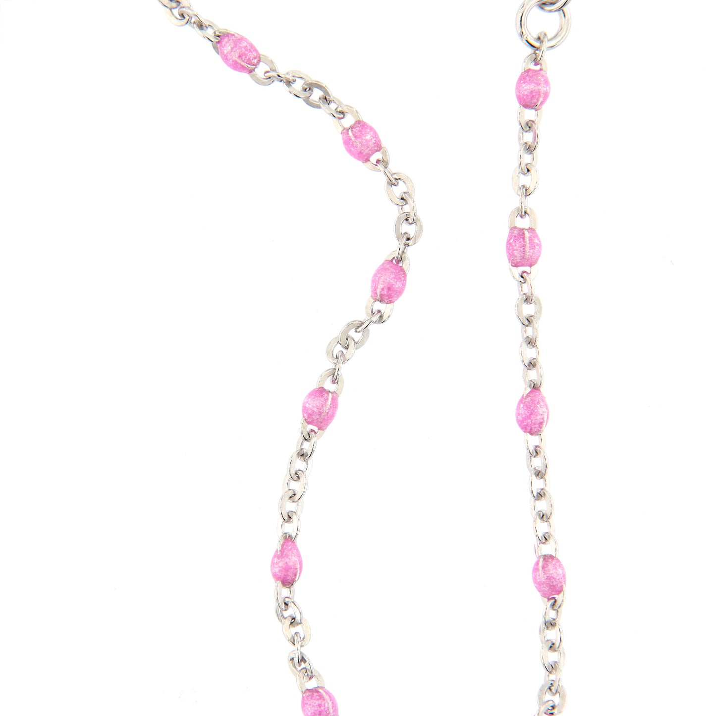 Catenina bimba in argento 925 con elementi smaltati rosa. Lunghezza 31,5+2 cm