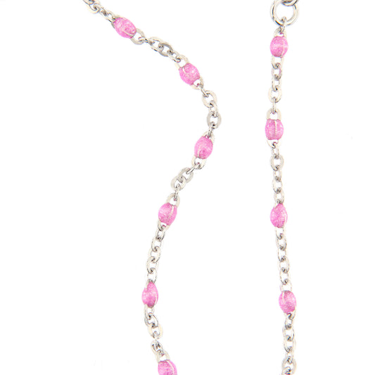 Catenina bimba in argento 925 con elementi smaltati rosa. Lunghezza 31,5+2 cm