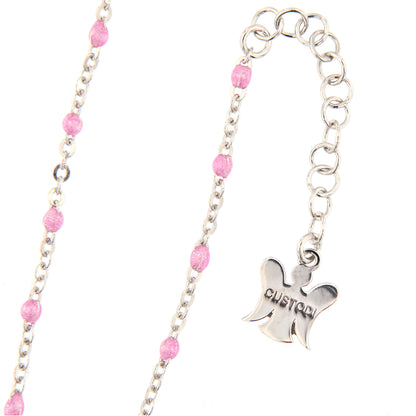 Catenina bimba in argento 925 con elementi smaltati rosa. Lunghezza 31,5+2 cm